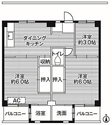 ビレッジハウス小比企1号棟 1階3DKの間取り