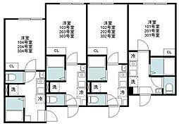 グランハイム蒲田 3階1Kの間取り