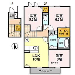 JR紀勢本線 紀三井寺駅 徒歩18分の賃貸アパート 2階3LDKの間取り