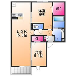 JR阪和線 富木駅 徒歩13分の賃貸アパート 2階2LDKの間取り