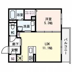 おおさか東線 城北公園通駅 徒歩12分の賃貸アパート 1階1LDKの間取り