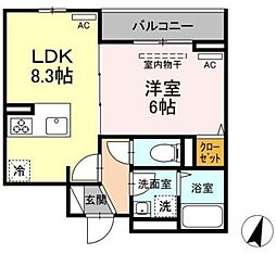 ルリアン谷中 3階1LDKの間取り