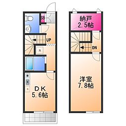南海線 高石駅 徒歩10分の賃貸テラスハウス 1DKの間取り