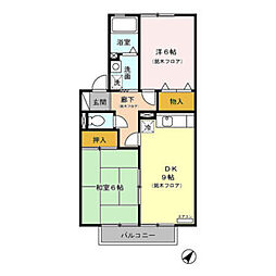 オーレ日吉 2階2DKの間取り