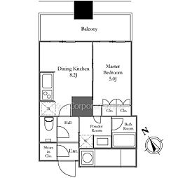 ザ・パークハウス西新宿タワー60 23階1DKの間取り