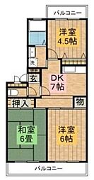 プランドールヤマダ 3階3DKの間取り
