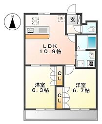 グランド・ソレイユ 1階2LDKの間取り