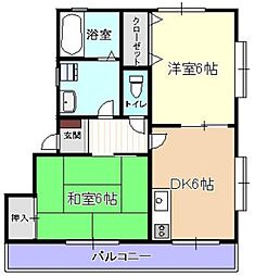 ボン・メゾン石塚 2階2DKの間取り