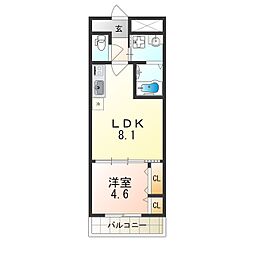 フジパレス我孫子前駅西 2階1LDKの間取り