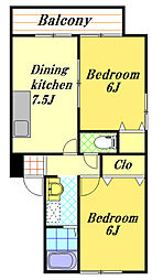 アベニュー 1階2DKの間取り
