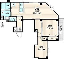 仮称グレース 2階2LDKの間取り