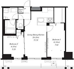 フレンシア菊川 2LDKの間取図画像