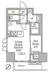 ラティエラ武蔵小山レジデンス 1LDKの間取図画像