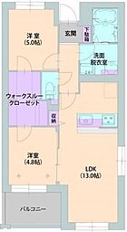 ルーチェ国立ズード 3階2LDKの間取り