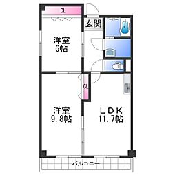 ハイツ・イシカワ 3階2LDKの間取り