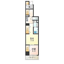 阪神本線 尼崎駅 徒歩4分の賃貸マンション 8階1DKの間取り