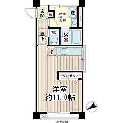 カルム町屋 4階ワンルームの間取り