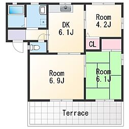 ディアス山茂 3DKの間取図画像