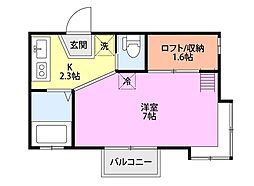コーポアップル 1階1Kの間取り