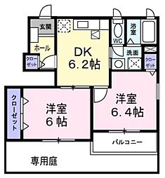 プラムシオンIII 1階2DKの間取り