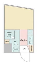 ウエストインパート1 2階ワンルームの間取り