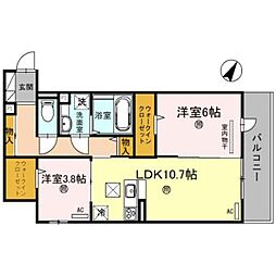 神戸市西神・山手線 板宿駅 徒歩6分の賃貸アパート 2階2LDKの間取り