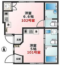 あおばはうす立花 1階ワンルームの間取り