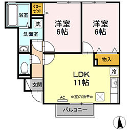 JR横浜線 相模原駅 徒歩16分の賃貸アパート 1階2LDKの間取り