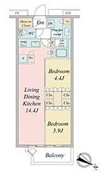 ブランシエスタ目黒中央町 6階2LDKの間取り