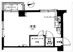 ライオンズマンション目黒第3 4階ワンルームの間取り