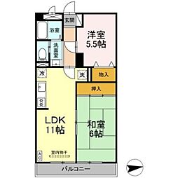 エーデルワイス 1階2LDKの間取り