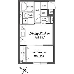 ソラシアレジデンス南大塚 4階1DKの間取り