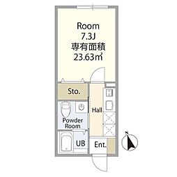 クレスト東村山 3階1Kの間取り