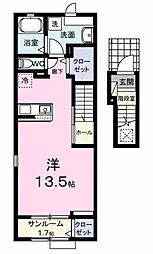 アヴァンセ 2階ワンルームの間取り