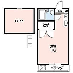 カスティル三園 3階ワンルームの間取り
