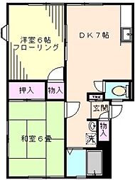 ビューラ鎌ヶ谷 1階2DKの間取り