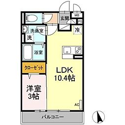 ディアフォルム幸町 2階1LDKの間取り