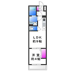 badge瓜破west 1LDKの間取図画像