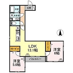 サントーレア経堂 3階2LDKの間取り