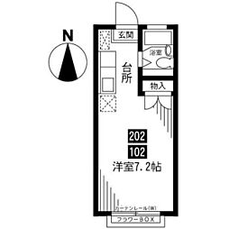 エステートピアU 2階ワンルームの間取り