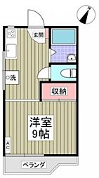 小田急小田原線 玉川学園前駅 徒歩9分の賃貸アパート 2階1Kの間取り