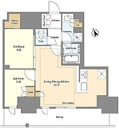 オアーゼ日暮里レジデンス 8階2LDKの間取り