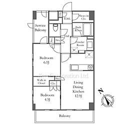 パークナードフィット南青山Ｇａｒｄｅｎ 8階2LDKの間取り