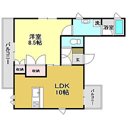 リバーサイド唐人 1LDKの間取図画像