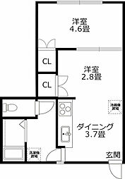 サンハイム熊野町 1DKの間取図画像