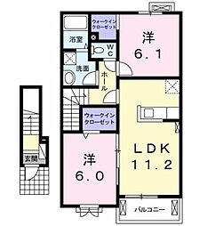フェリーチェ 2階2LDKの間取り