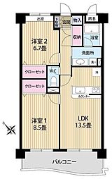 クイーンズ・パレス2 1階2LDKの間取り