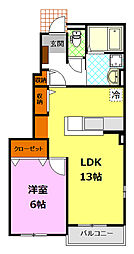 JR水戸線 下館駅 徒歩16分の賃貸アパート 1階1LDKの間取り