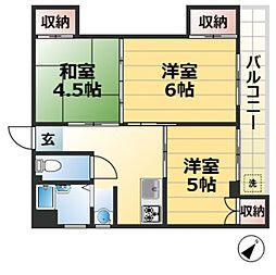 シャルム中道 5階3DKの間取り
