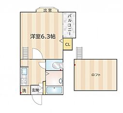 ピュア大橋弐番館 1Kの間取図画像